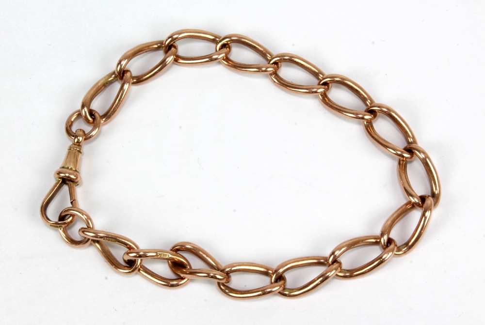 A 9ct rose gold chain modelled as a bracelet, length 20cm, approx 23.2g.