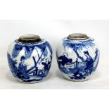 Two similar late 19th/early 20th century Chinese porcelain ginger jars, both painted in underglaze