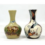MOORCROFT; two miniature baluster tubeline decorated vases, the first 'Pole to Pole Arctic Hare'