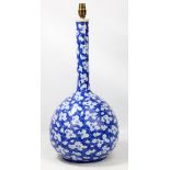 A very large 19th century Chinese blue and white bottle vase converted to a lamp, drilled, unmarked,