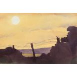 ROBERT 'BOB' LITTLEFORD FRSA BWS (born 1945); watercolour, sunlit landscape with barbed wire and