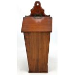 A Georgian mahogany, satinwood and ebony strung candle box, height 46cm including wall mount.