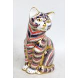 ROYAL CROWN DERBY; a paperweight modelled as a seated cat, gold stopper to base, height 12.5cm.