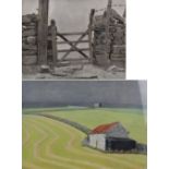 DEREK WILKINSON (1929-2001); pastel, rural scene with barn, signed and dated 1980 lower right, 45.