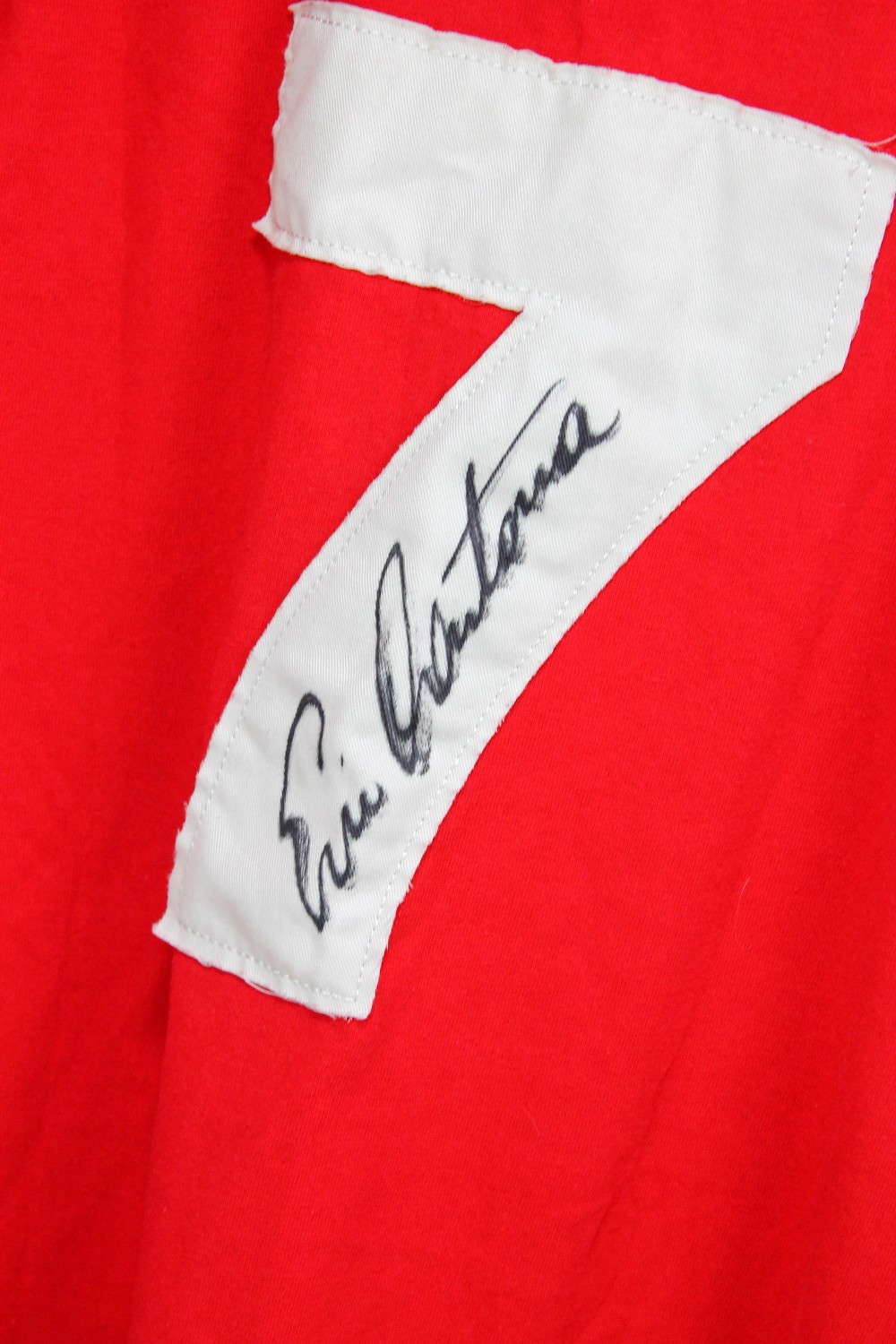 ERIC CANTONA; a replica vintage style Manchester United shirt, signed and number '7' to reverse, - Image 2 of 2