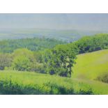 RICHARD THORN (contemporary); watercolour and inks, 'Over The Valley', signed, 39 x 27cm, framed and