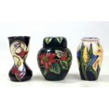 MOORCROFT; two floral tubeline decorated vases including 'Windrush' pattern example and a lidded