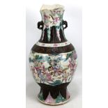 A large late 19th century Chinese crackle glazed porcelain baluster vase painted in enamels with