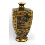 KINKOZAN; a Japanese Satsuma square sectioned vase simulating a bronze overlaid example with