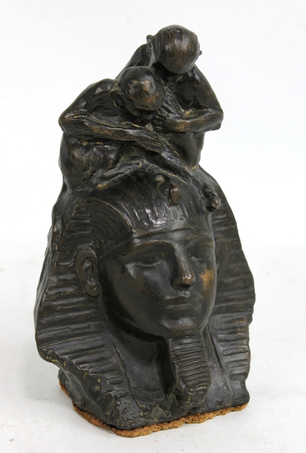 WITHDRAWN AFTER RICHARD GARBE; a bronzed metal figure group, bust of Tutankhamun surmounted by two