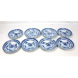 A set of six late 19th century Chinese porcelain plates, painted in underglaze blue with