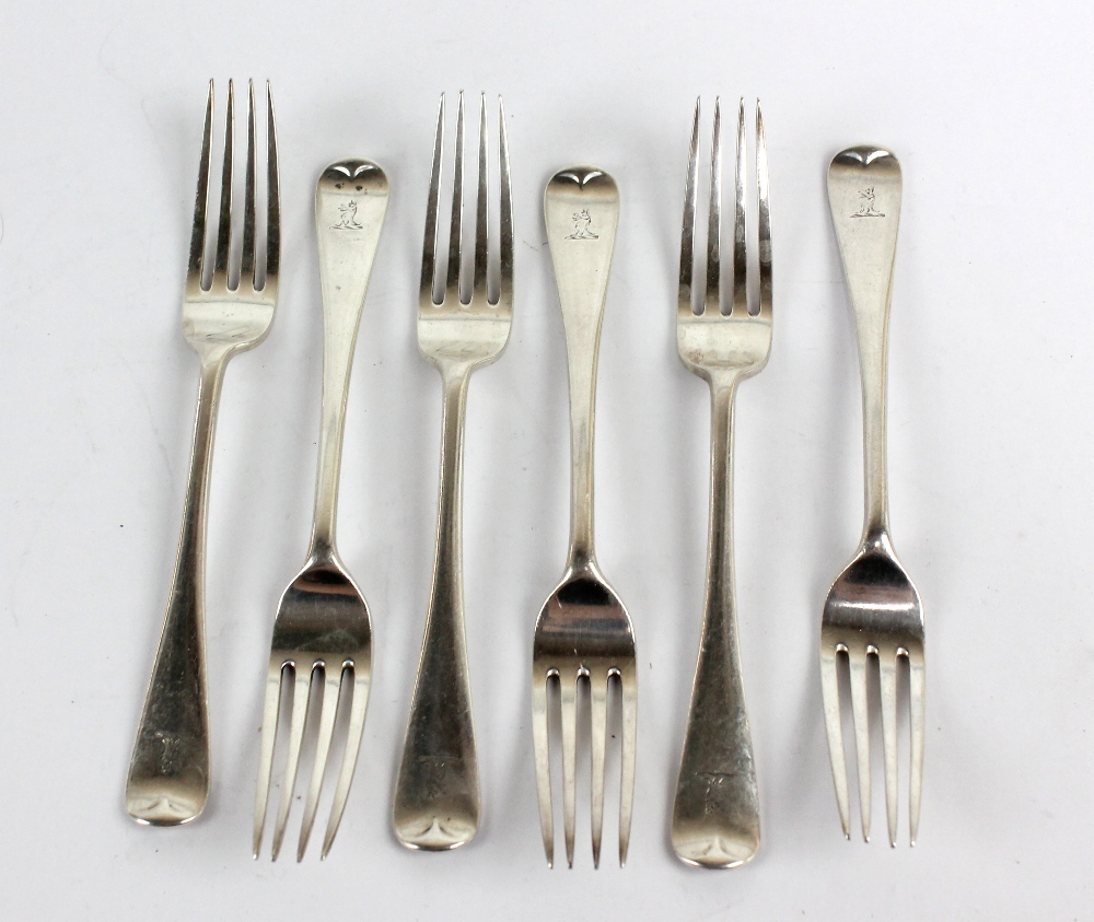 JOSIAH WILLIAMS & CO; a set of six Victorian hallmarked silver Old English pattern dessert forks,