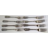 A set of six George III and later fiddle pattern forks, assayed Newcastle,