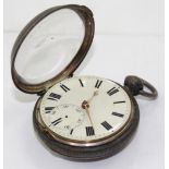 A hallmarked silver cased open-faced key wind pocket watch,