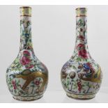 A pair of 19th century Chinese Canton Famille Rose baluster drip vases, enamel decoration of flora,