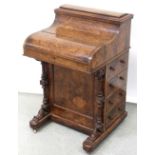 A good Victorian walnut piano-top Davenport desk with counterbalanced elevating stationery