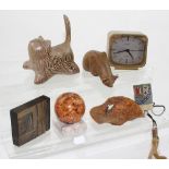 A small group of collectibles to include a cast brass paperweight,