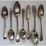 A collection of George III and later matching and non-matching hallmarked silver spoons,