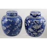 A pair of 19th century Chinese blue and white ginger jars decorated with prunus blossom,