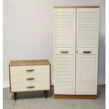 A vintage twin-door wardrobe with louver doors, 167 x 80cm,