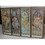 After Alphonse Mucha; 'The Four Seasons' set of four colour prints, each 101.5 x 37.