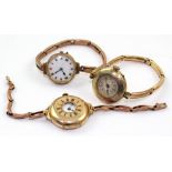Three vintage 9ct gold ladies' wristwatches, one with dial set with Arabic numerals,