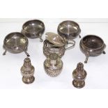 Four George III matching hallmarked silver trench salts, marks rubbed,