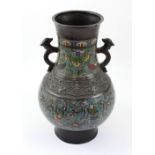 A 19th century Chinese bronze and enamelled archaistic-style cloisonné vase with applied kylin