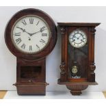 A Victorian rosewood regulator-style wall clock case with re-painted dial set with Roman numerals,