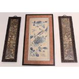 Two c1920 Chinese silk embroidered screens in reticulated hardwood frames in the form of bamboo and