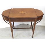 A mahogany early-to-mid 20th century mahogany inlaid side table with central vignette of floral and