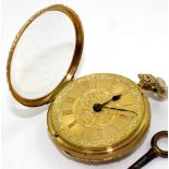An 18ct gold Continental open dial fob, the gold dial set with Roman numerals,