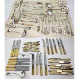 A cased set of twelve abalone-handled pastry knives and forks in walnut canteen,