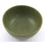 A Ming Longquan deep celadon bowl, height 9cm, diameter 16cm.