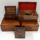 A collection of 19th century and later tea caddies and boxes to include a burr walnut