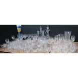 A large quantity of cut glass and crystal, mainly drinking glasses to include wine glasses,