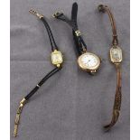 Three ladies' wristwatches to include a 9ct rose gold example with white enamel dial set with Roman