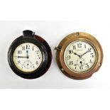 Two brass cased car clocks; one with silvered dial set with Arabic numerals and stamped 'Joseph