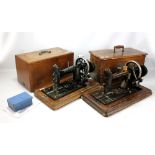 A cased 19th/20th century Frister & Rossmann sewing machine, and a Leo example (2).