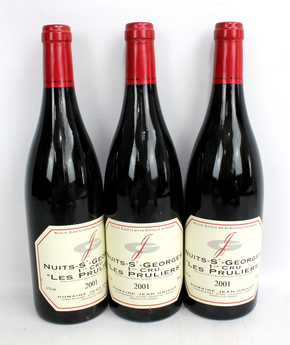 DOMAINE JEAN GRIVOT; three bottles of 2001 Nuits-Saint-Georges Premier Cru 'Les Pruliers', 13% 750ml