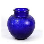 VAL ST LAMBERT; a 1930s floral decorated globular blue glass vase, height 25cm.Additional