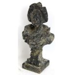 A cast painted metal bust of a lady, height 22cm.