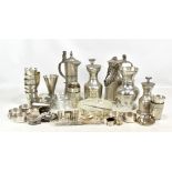 A quantity of mixed pewter including tankards and beakers, and further plated items.