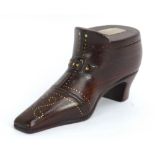 George III rosewood and stud decorated snuff box in the form of a shoe, length 10cm.Additional
