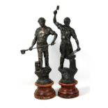 A pair of French circa 1900 spelter figures representing industry, 'Le Forgeron', 'Le Forndeur',