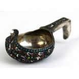 A Russian silver and enamel kovsh of typical form, length 8.7cm, approx 2.02oz.Additional