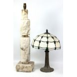 A square section alabaster lamp, height excluding fitment 61cm, and an Art Nouveau style table