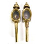 A pair of vintage brass carriage lamps bearing a plaque inscribed 'Lime House Lamp Co', length