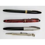 SHEAFFER; a black fountain pen with 14K nib, a further pen with nib stamped 'PdAg', a marbled