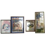 Three reproduction advertising mirrors and a reproduction poster, framed (4).